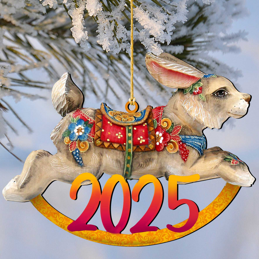 A colorful ornament of a rabbit or bunny, with the number