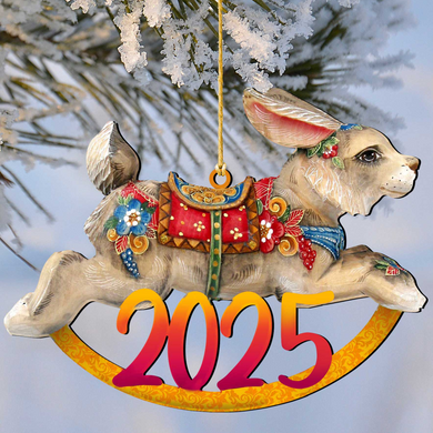 A colorful ornament of a rabbit or bunny, with the number
