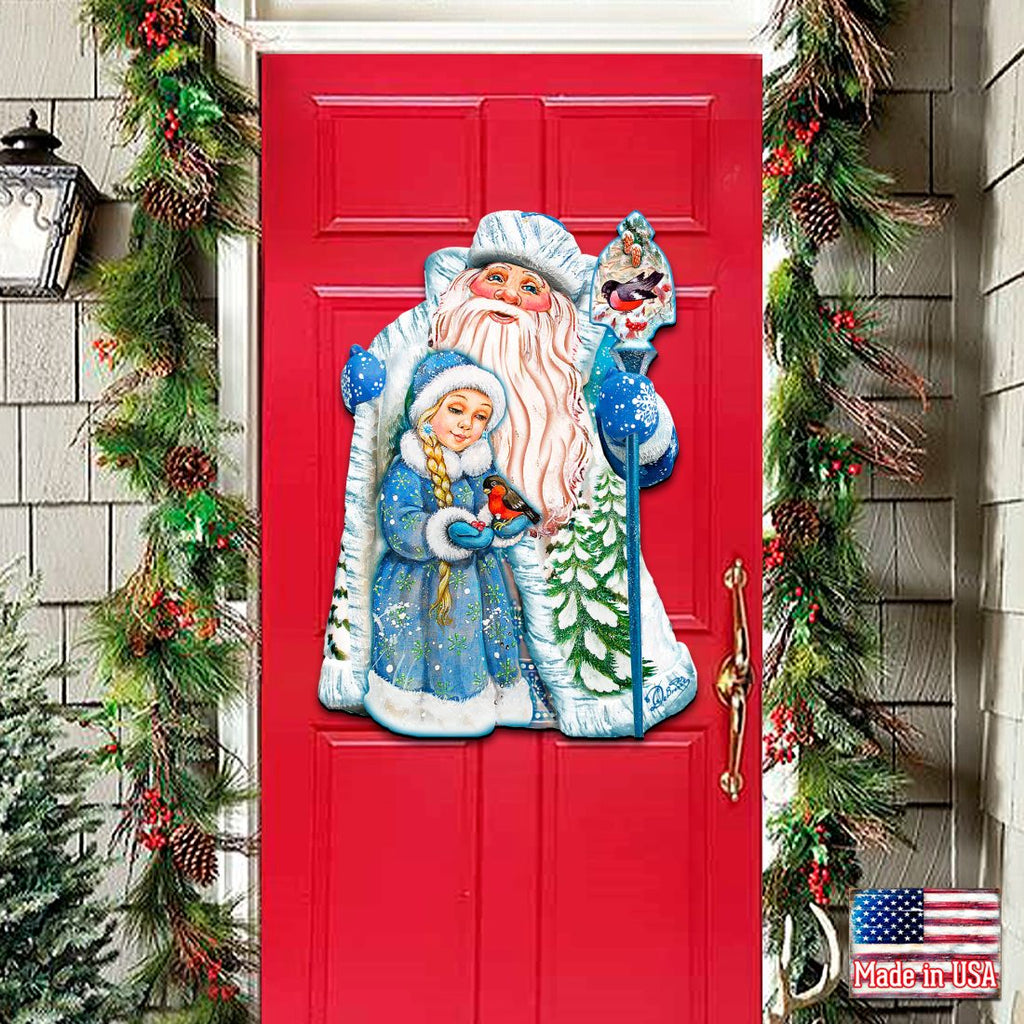 Santa With the Girl Christmas Door Decor by G. DeBrekht - Christmas Santa Snowman Decor - 8111410H