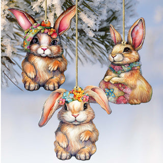 Easter Bunnies Eco Wood Ornaments Set of 3 by G. Debrekht - Easter Décor - 8091042-S3