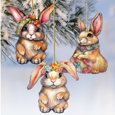 Easter Bunnies Eco Wood Ornaments Set of 3 by G. Debrekht - Easter Décor - 8091042-S3