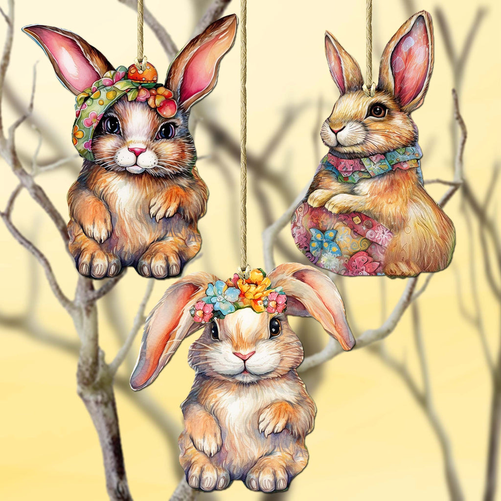 Easter Bunnies Eco Wood Ornaments Set of 3 by G. Debrekht - Easter Décor - 8091042-S3