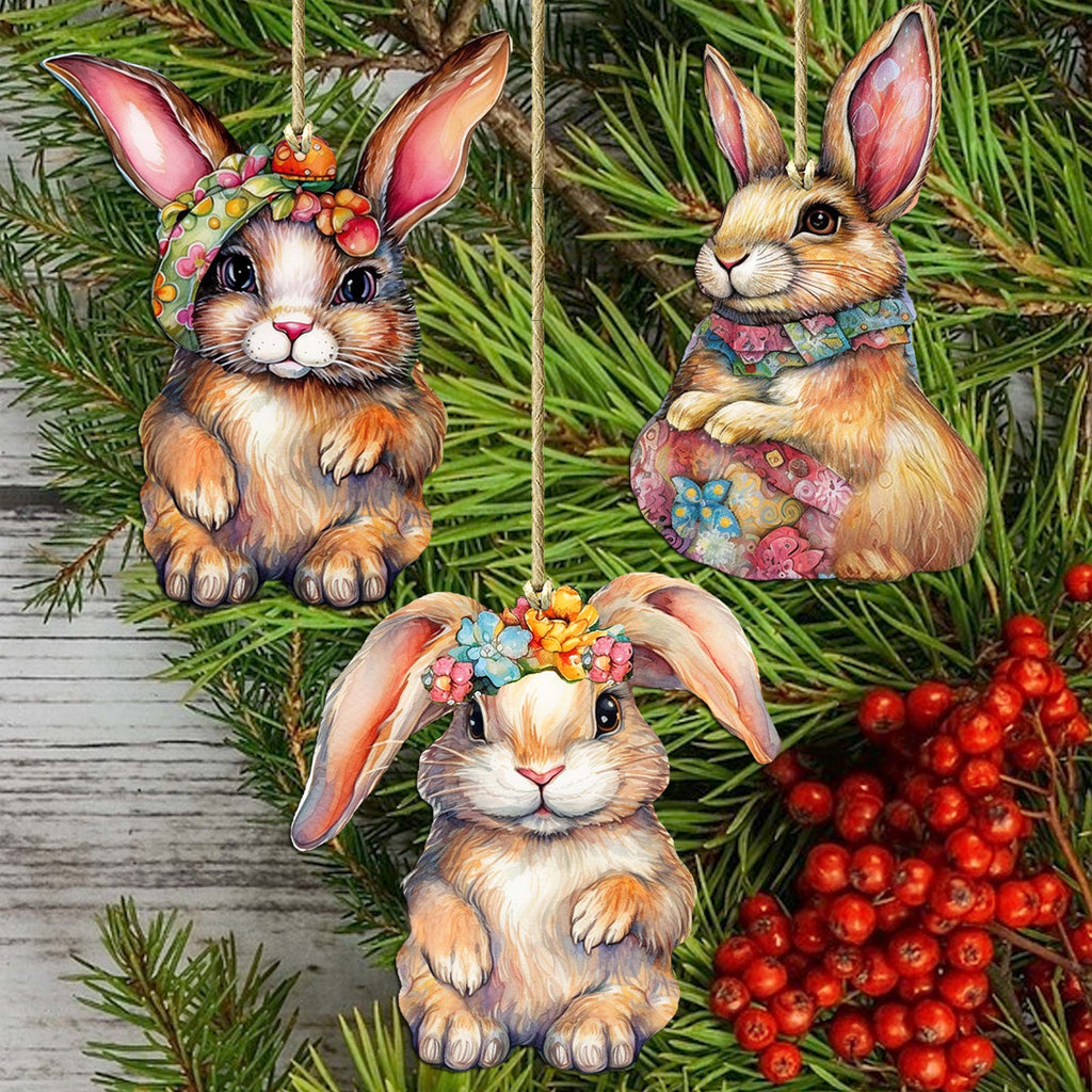 Easter Bunnies Eco Wood Ornaments Set of 3 by G. Debrekht - Easter Décor - 8091042-S3