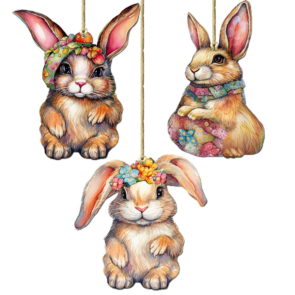 Easter Bunnies Eco Wood Ornaments Set of 3 by G. Debrekht - Easter Décor - 8091042-S3