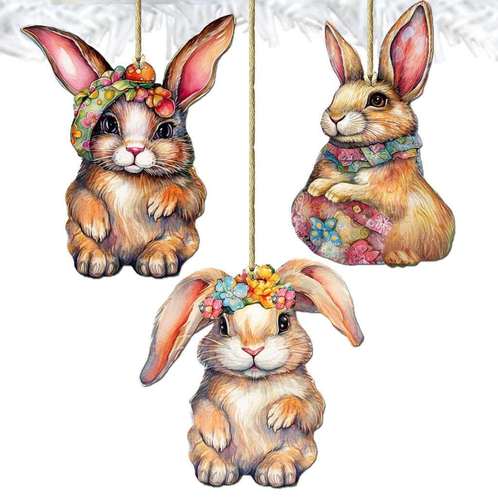 Easter Bunnies Eco Wood Ornaments Set of 3 by G. Debrekht - Easter Décor - 8091042-S3