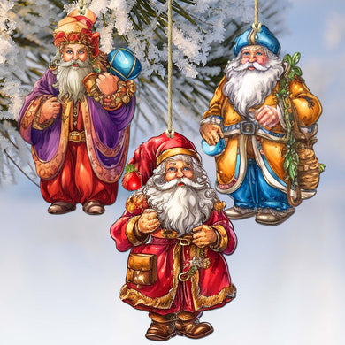 Colorful Santa Decorative Eco Wood Ornaments Set of 3 by G. Debrekht - Christmas Décor - 8091050-1-S3