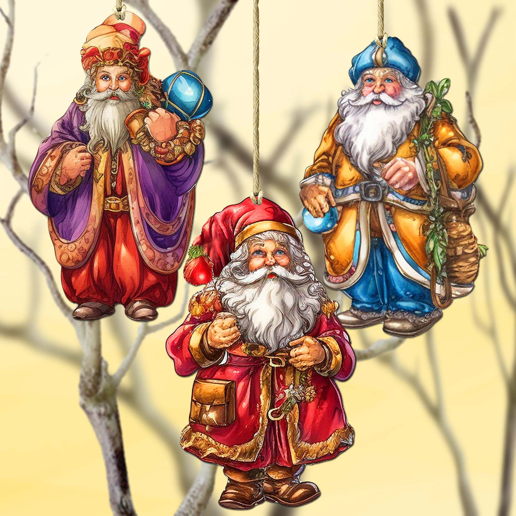 Colorful Santa Decorative Eco Wood Ornaments Set of 3 by G. Debrekht - Christmas Décor - 8091050-1-S3