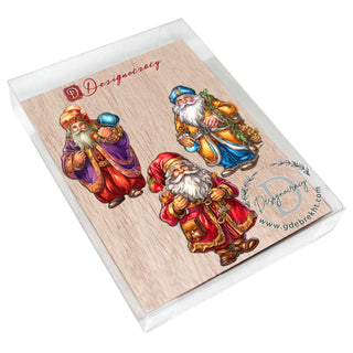 Colorful Santa Decorative Eco Wood Ornaments Set of 3 by G. Debrekht - Christmas Décor - 8091050-1-S3