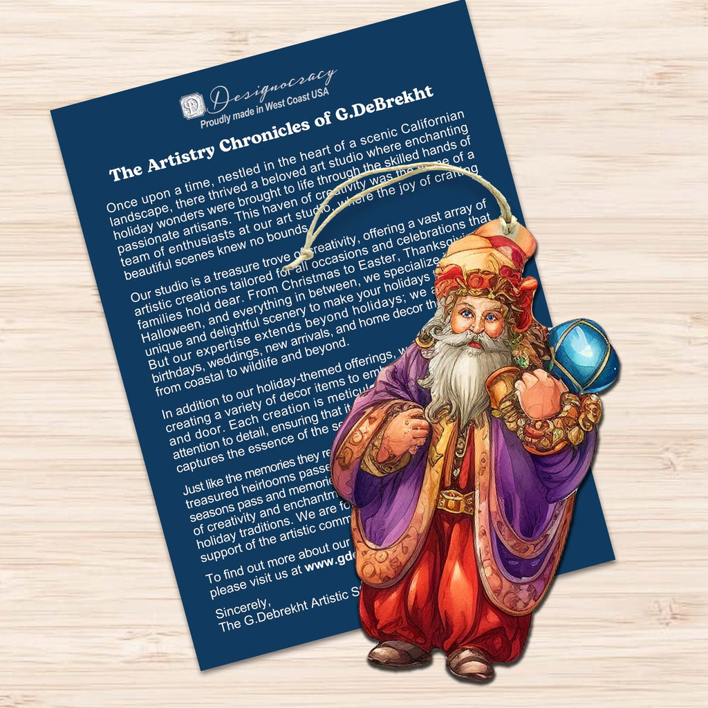 Colorful Santa Decorative Eco Wood Ornaments Set of 3 by G. Debrekht - Christmas Décor - 8091050-1-S3