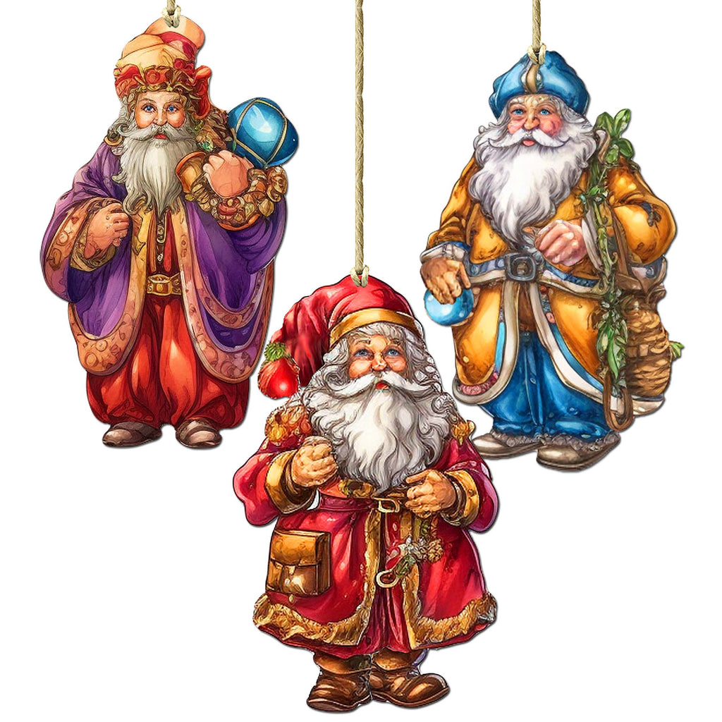 Colorful Santa Decorative Eco Wood Ornaments Set of 3 by G. Debrekht - Christmas Décor - 8091050-1-S3