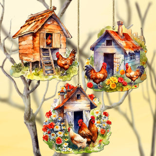 Spring on the Farm Decorative Eco Wood Ornaments Set of 3 by G. Debrekht - Easter Décor - 8091056-S3