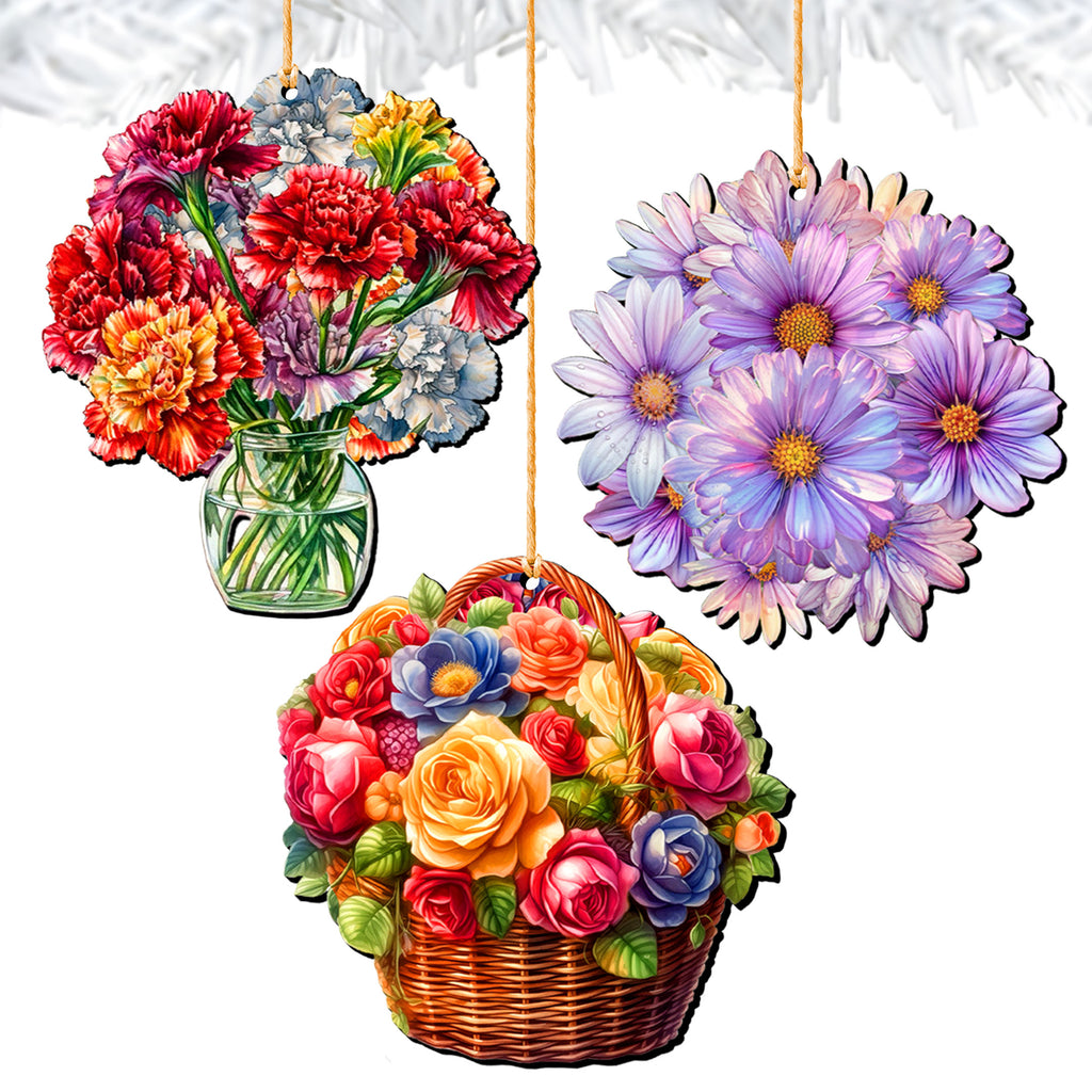 Flowers Decorative Eco Wood Ornaments Set of 3 by G. Debrekht - Love Family Décor - 8091076-1-S3