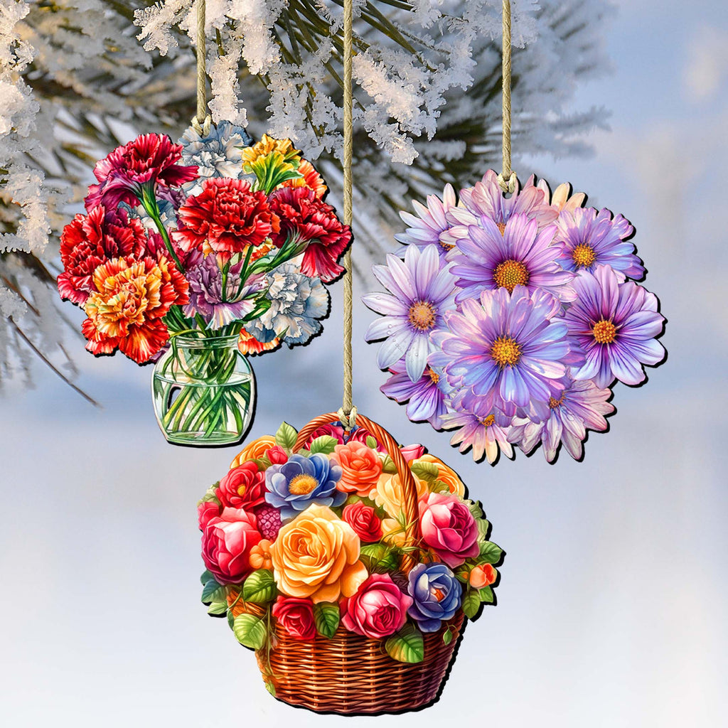 Flowers Decorative Eco Wood Ornaments Set of 3 by G. Debrekht - Love Family Décor - 8091076-1-S3