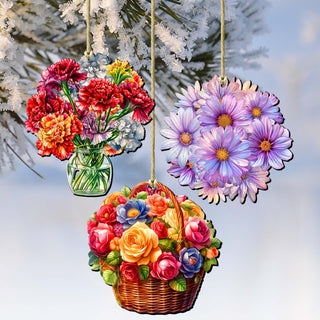 Flowers Decorative Eco Wood Ornaments Set of 3 by G. Debrekht - Love Family Décor - 8091076-1-S3