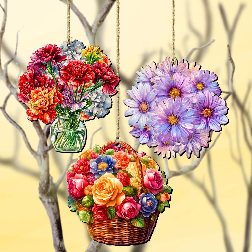 Flowers Decorative Eco Wood Ornaments Set of 3 by G. Debrekht - Love Family Décor - 8091076-1-S3