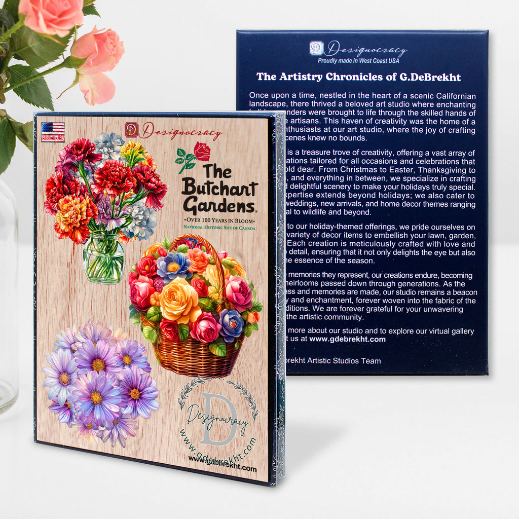 Flowers Decorative Eco Wood Ornaments Set of 3 by G. Debrekht - Love Family Décor - 8091076-1-S3