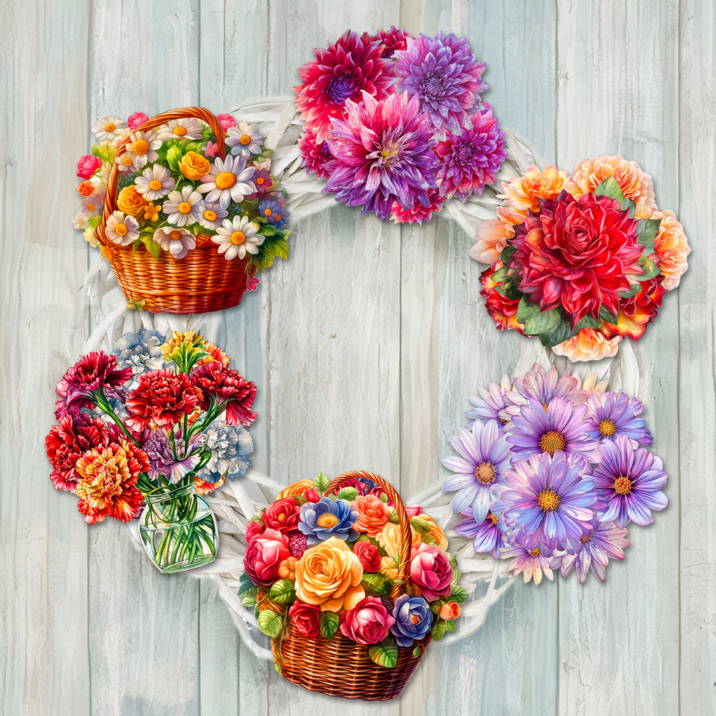 Flowers Clip-On Eco Wood Decorative Ornaments Set of 6 by G. Debrekht - Love Family Décor - 8090076C-S6