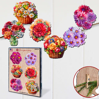 Flowers Clip-On Eco Wood Decorative Ornaments Set of 6 by G. Debrekht - Love Family Décor - 8090076C-S6