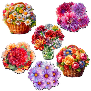 Flowers Clip-On Eco Wood Decorative Ornaments Set of 6 by G. Debrekht - Love Family Décor - 8090076C-S6