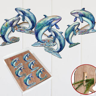 Whale's Melody Clip-On Eco Wood Decorative Ornaments Set of 6 by G. Debrekht - Wildlife Décor - 8090110C-S6
