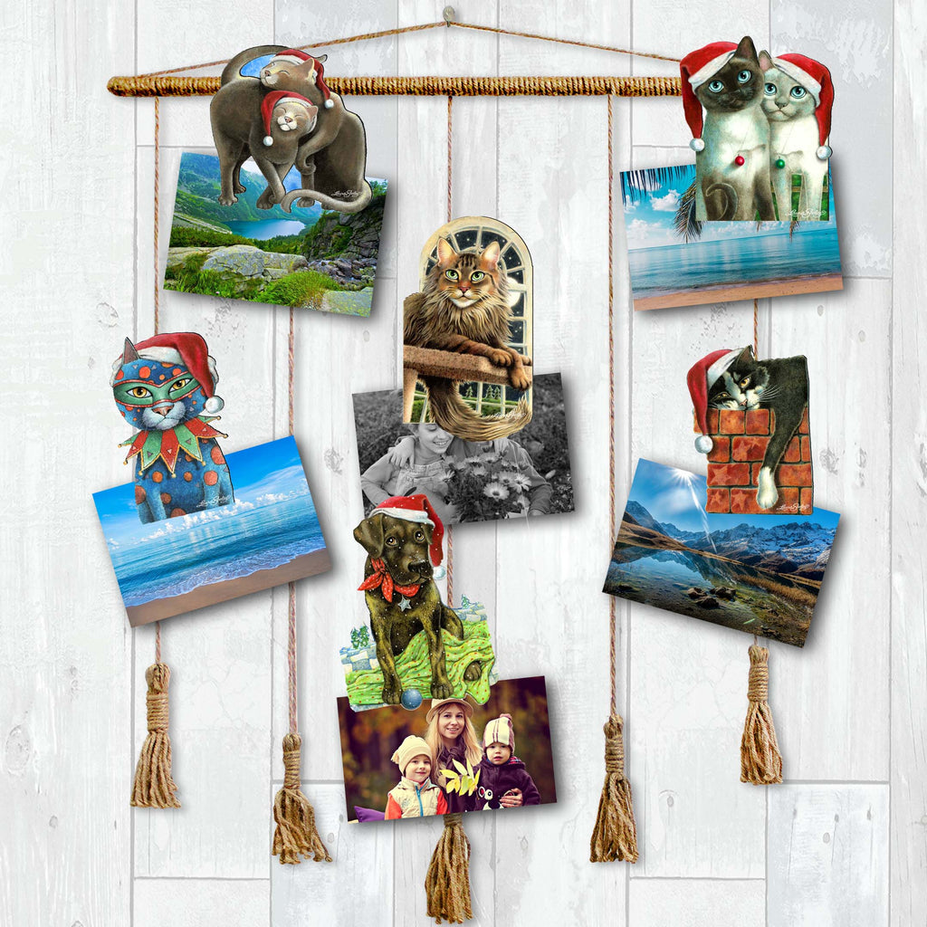 Dog and Cats Clip-On Eco Wood Decorative Ornaments Set of 6 by L. Seeley - Pets Dog and Cat Décor - 8090139C-S6