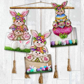 Easter Bunnies Clip-On Eco Wood Decorative Ornaments Set of 3 by J. Mills-Price - Easter Spring Decor - 8091046C-S3