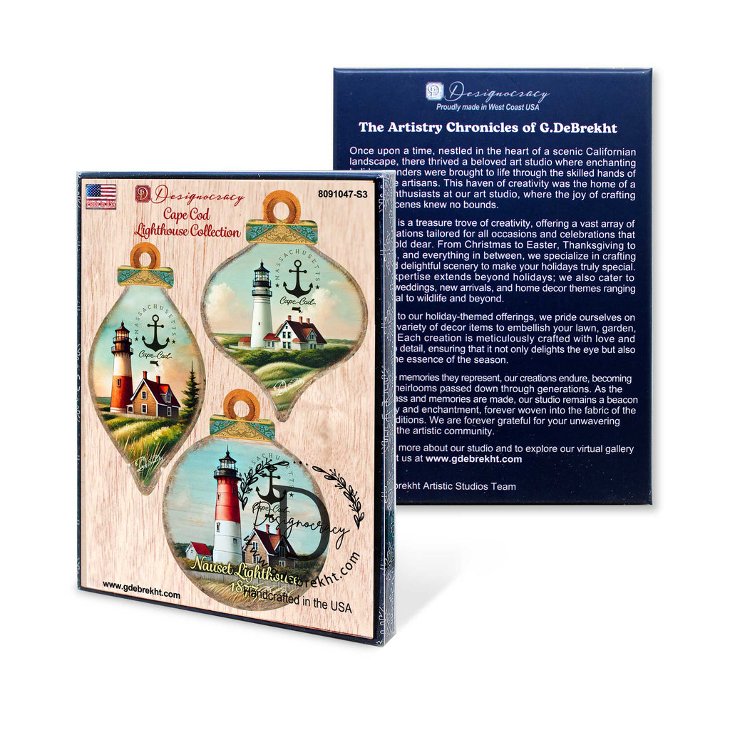 Cape Cod Lighthouse Ornaments Set of 3 by G. Debrekht - Coastal Holiday Decor - 8091047-S3