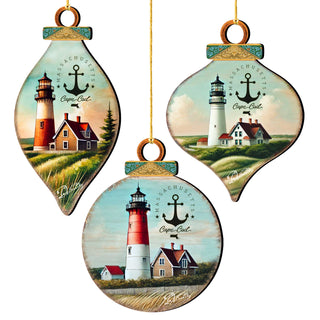 Cape Cod Lighthouse Ornaments Set of 3 by G. Debrekht - Coastal Holiday Decor - 8091047-S3