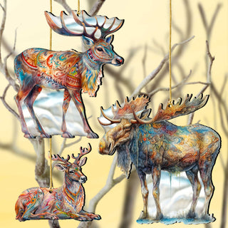 Alaska Reindeer & Moose Wooden Christmas Ornaments – Set of 3 – 8091134-S3