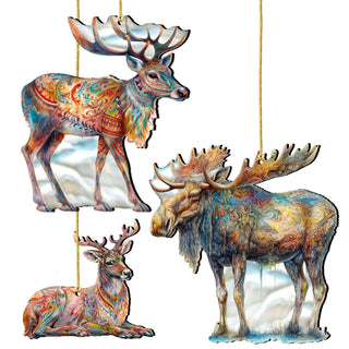 Alaska Reindeer & Moose Wooden Christmas Ornaments – Set of 3 – 8091134-S3
