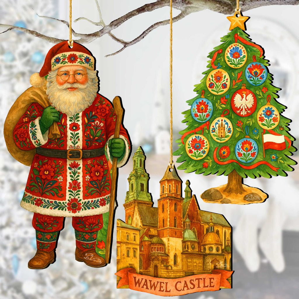Santas Around the World - Polish Santa Ornaments - Handcrafted Eco Wood Christmas Ornaments Set of 3 by G. DeBrekht - 8091309-S3