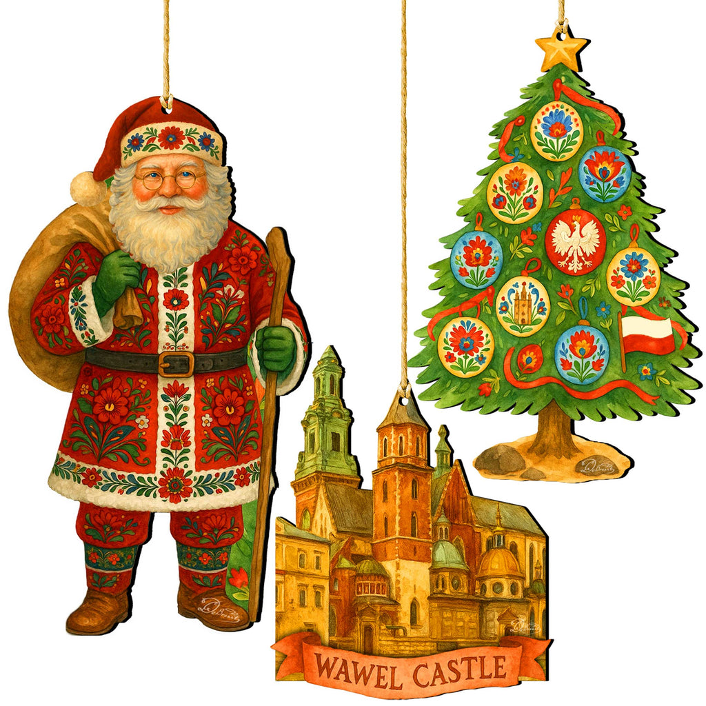 Santas Around the World - Polish Santa Ornaments - Handcrafted Eco Wood Christmas Ornaments Set of 3 by G. DeBrekht - 8091309-S3