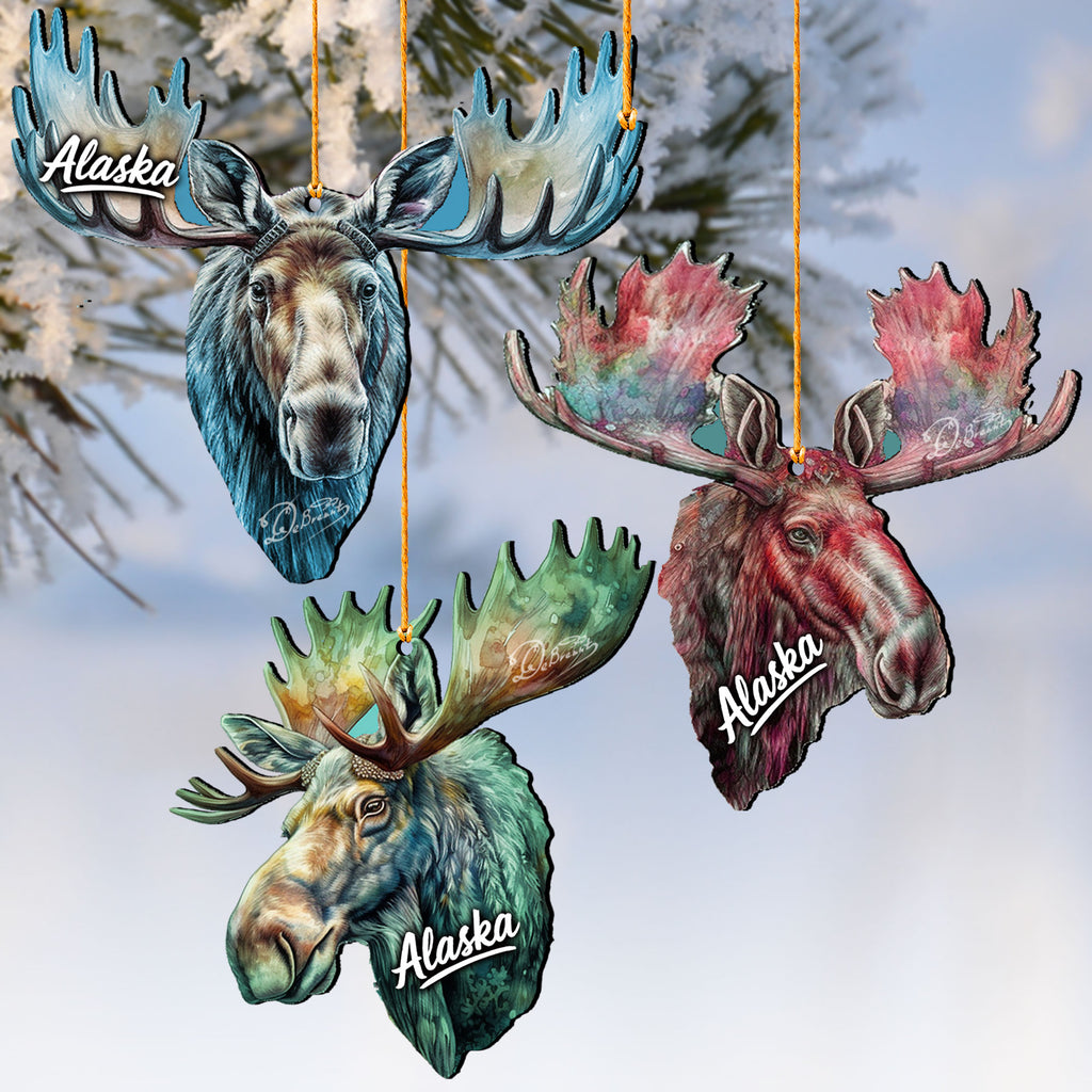 Moose Eco Wood Ornaments Set of 3 by G. Debrekht - Wildlife Holiday Decor - 8091325-S3