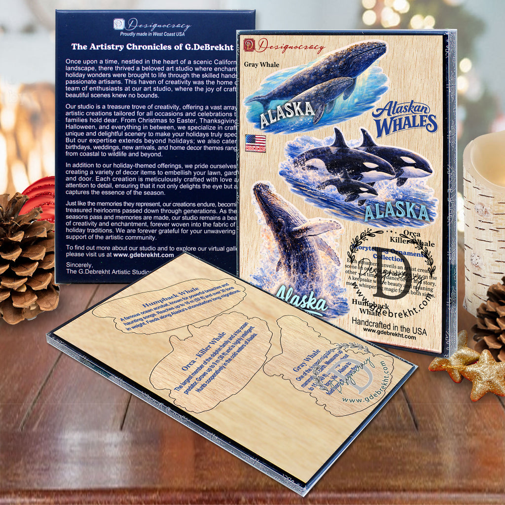 Ocean Giants Collection Eco Wood Ornaments Set of 3 by G. Debrekht - Wildlife Holiday Decor - 8091326-S3