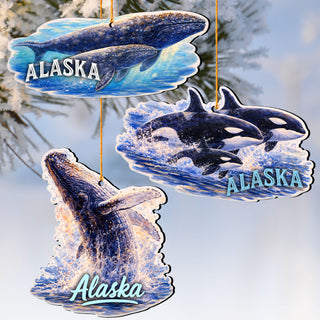 Ocean Giants Collection Eco Wood Ornaments Set of 3 by G. Debrekht - Wildlife Holiday Decor - 8091326-S3