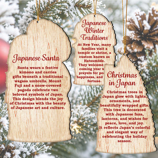 Japanese Christmas Wooden Ornament Set – Santa, Snowy Temple & Christmas Tree – Set of 3 – 8091327S3