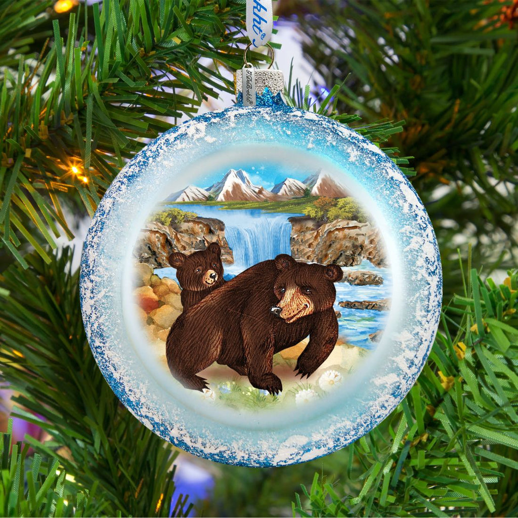 Grizzly Play Glass Ornament by G. DeBrekht - Wildlife Holiday Decor - 744-042