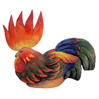 One-of-a-Kind Golden Rooster Hand carved Oversized Wooden Box / Figurine 16