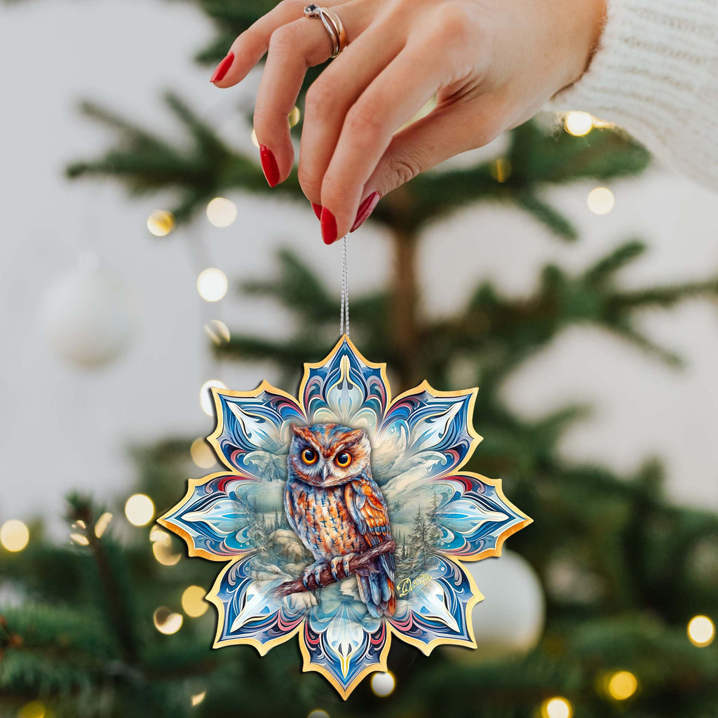 Owls Snowflake Eco Wood Ornaments Set of 3 by G. Debrekht - Nature Wildlife Decor - 8090152-S3