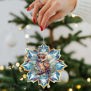 Owls Snowflake Eco Wood Ornaments Set of 3 by G. Debrekht - Nature Wildlife Decor - 8090152-S3