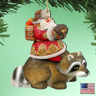 Racoon Santa Wooden Ornaments by G. DeBrekht - Christmas Santa Snowman Decor - 8121636