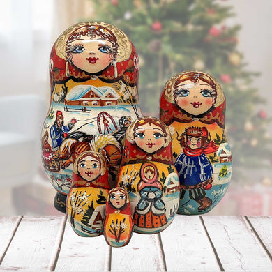 Winter Sleigh Ride Matreshka Nesting Doll Set of 5 by G. DeBrekht - 120011