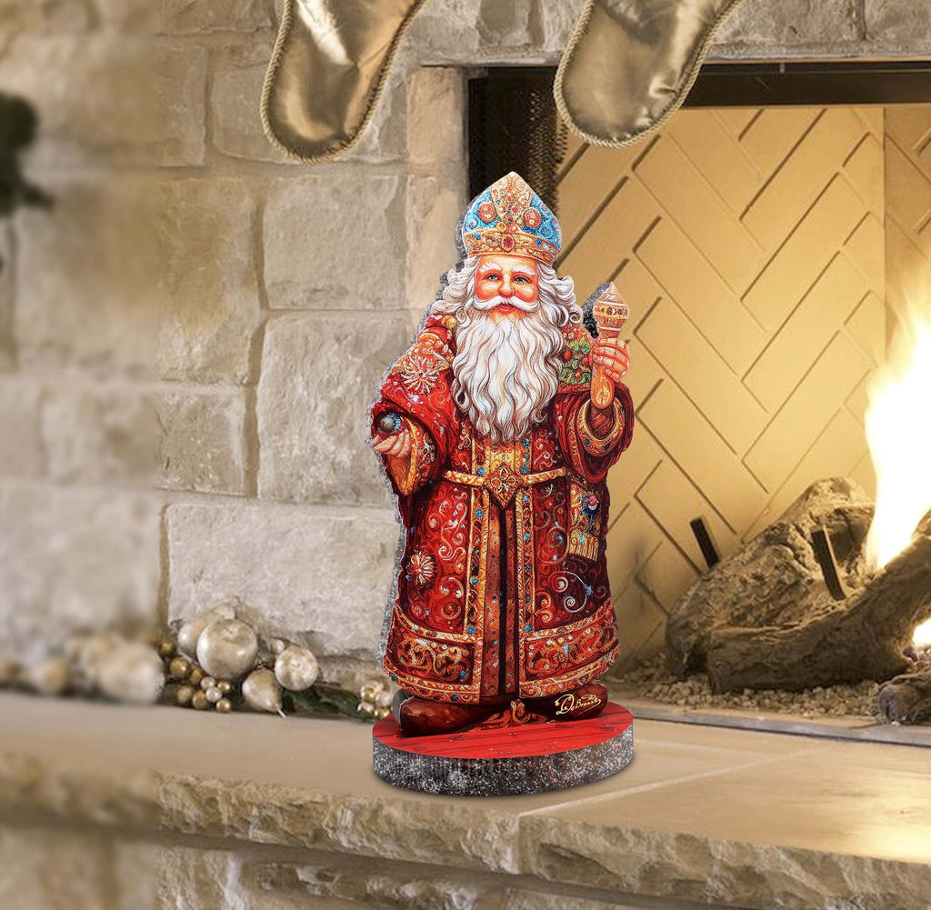 Festive Santa Limited Edition Centerpiece Wooden Figurine by G. Debrekht - Christmas Santa Snowman Decor - 89321