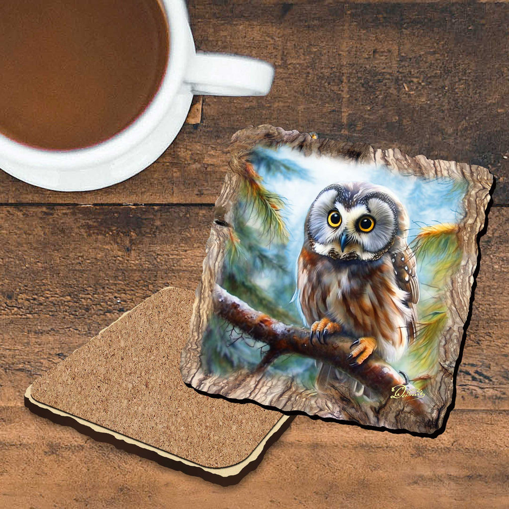 Owl Wooden Cork Coasters Gift Set of 4 by Nature Wonders Nature Wildlife Decor - 95389C-S4