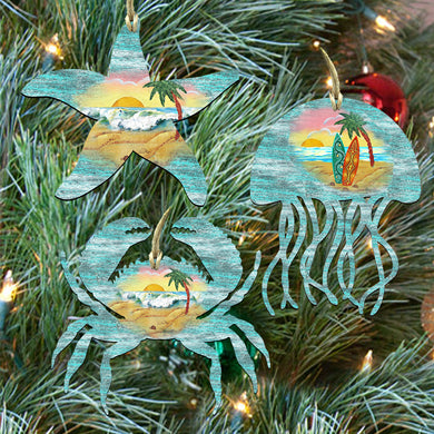 Coastal Wooden Ornaments-Starfish,Jellyfish,Crab-Set of 3 by G. DeBrekht - Coastal Holiday Décor - 8100046S3