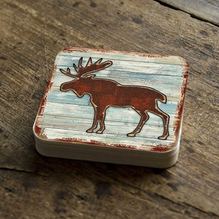 Moose Wooden Cork Coasters Gift Set of 4 by Nature Wonders - Nature Wildlife Decor - 8198222-9C-S4