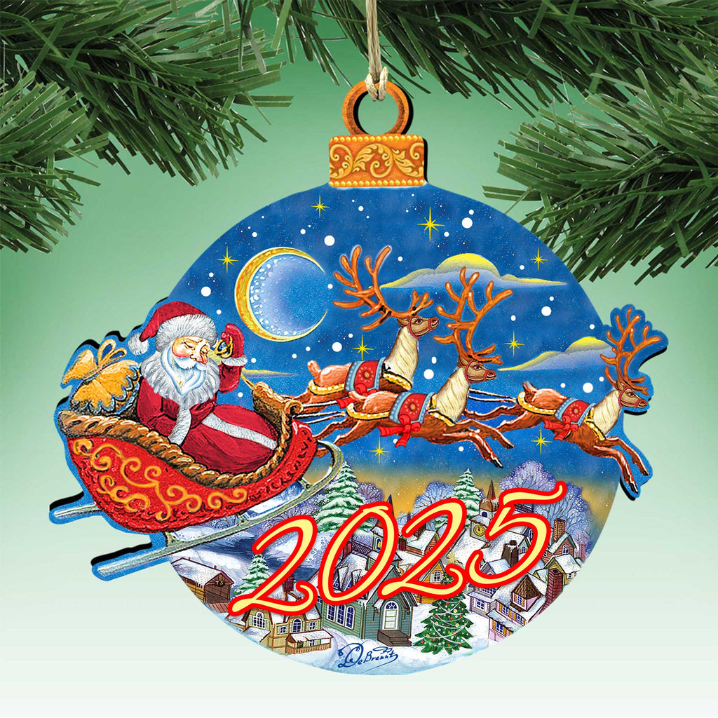 2025 Dated Up-Up and Away Christmas Wooden Ornaments by G. Debrekht - Christmas Santa and Snowman Decor - 8112160-D25