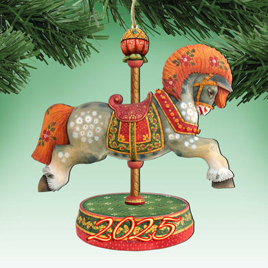 2025 Dated Carousel Horse Wooden Ornaments by G. Debrekht - Carousel Holiday Decor - 8114041-2-D25