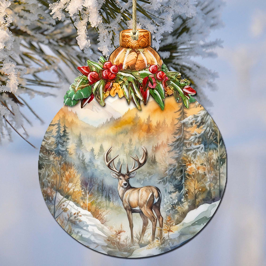 Elk in Mountain's Nature Beauty Wooden Ornaments by G.Debrekht - Wildlife Holiday Decor - 870027