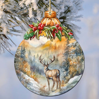 Elk in Mountain's Nature Beauty Wooden Ornaments by G.Debrekht - Wildlife Holiday Decor - 870027